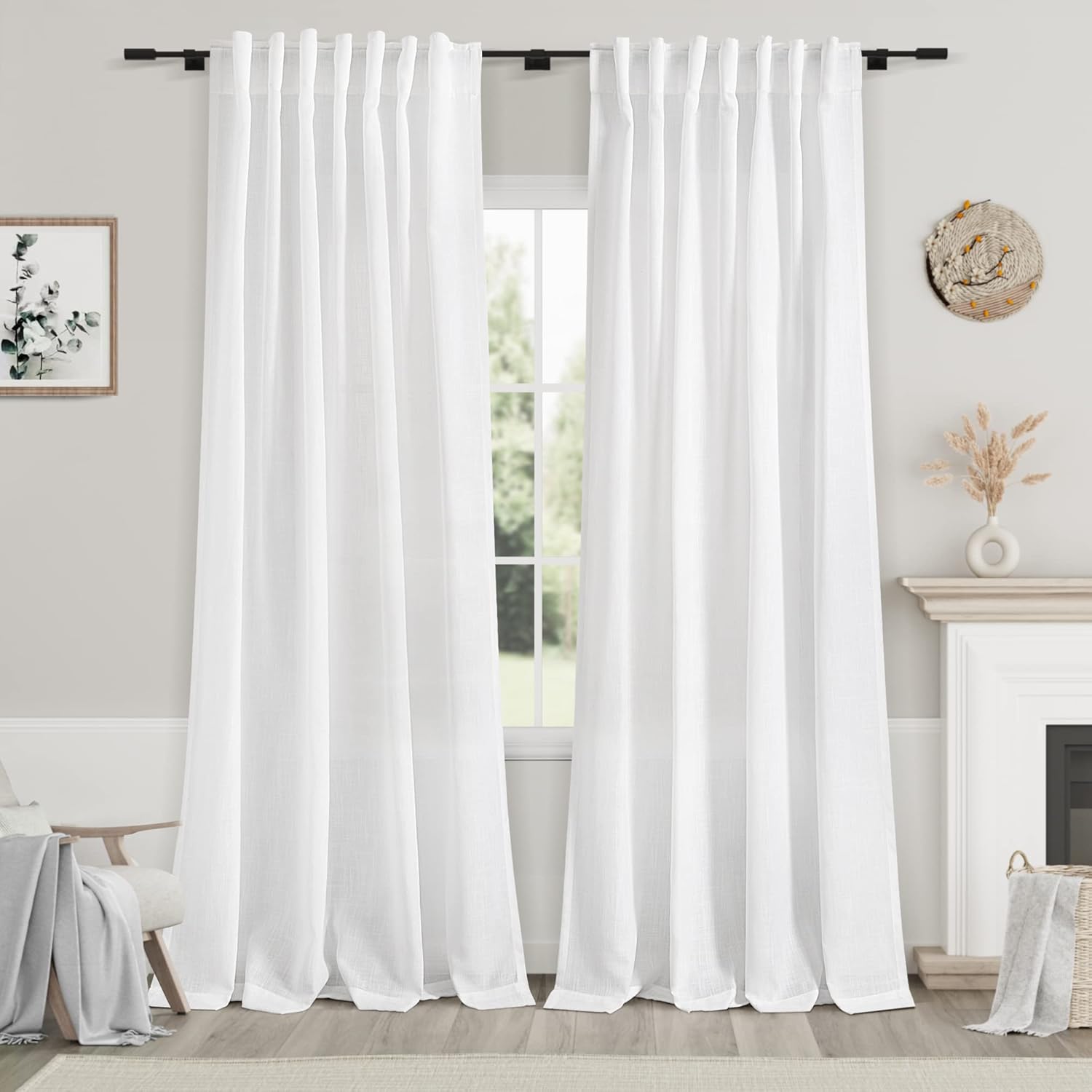 Nanspring White Linen Curtains 84 - Coastal Elegance