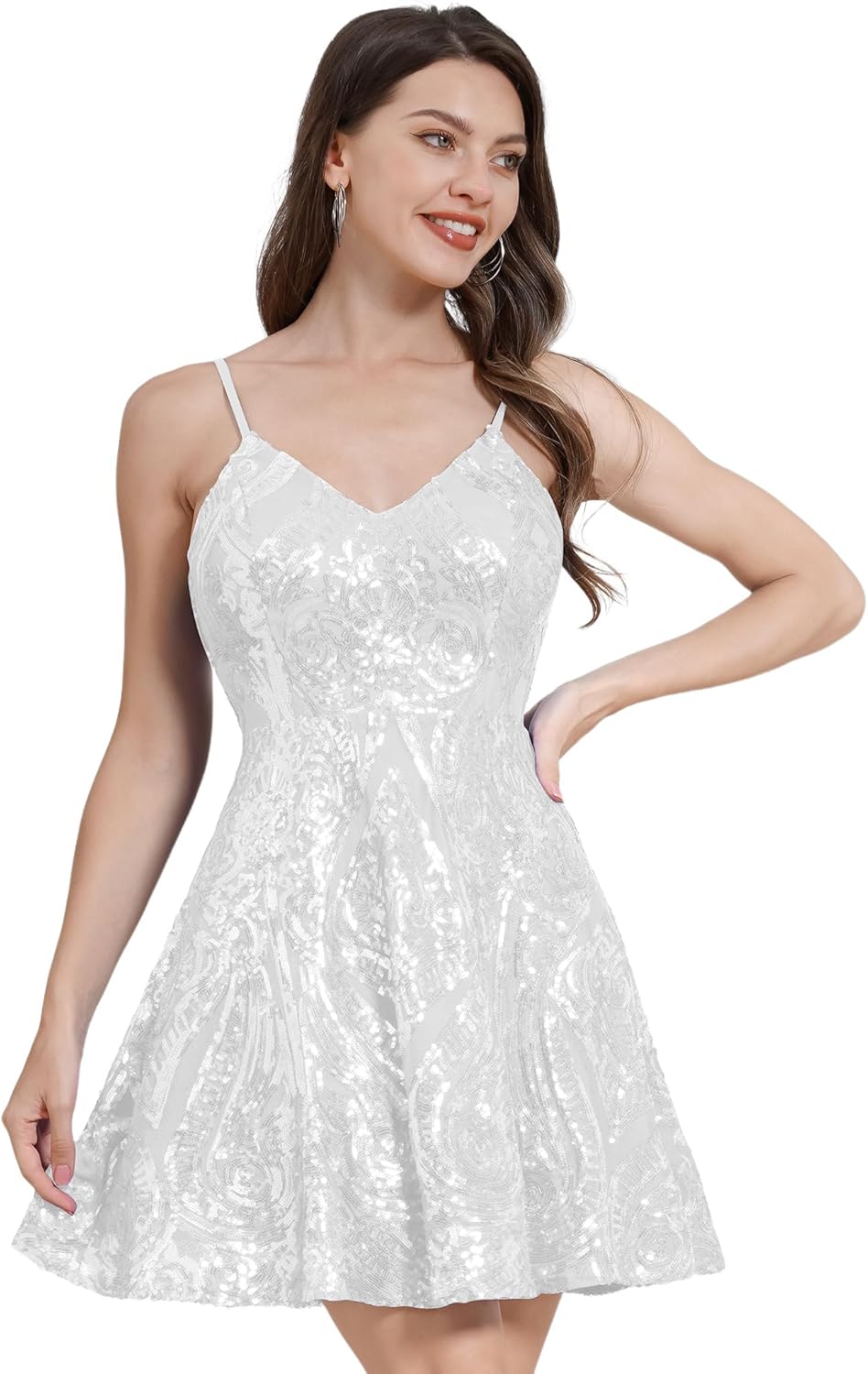 ODIZLI Women's Sparkly Sequins A-Line Mini Dress for Parties
