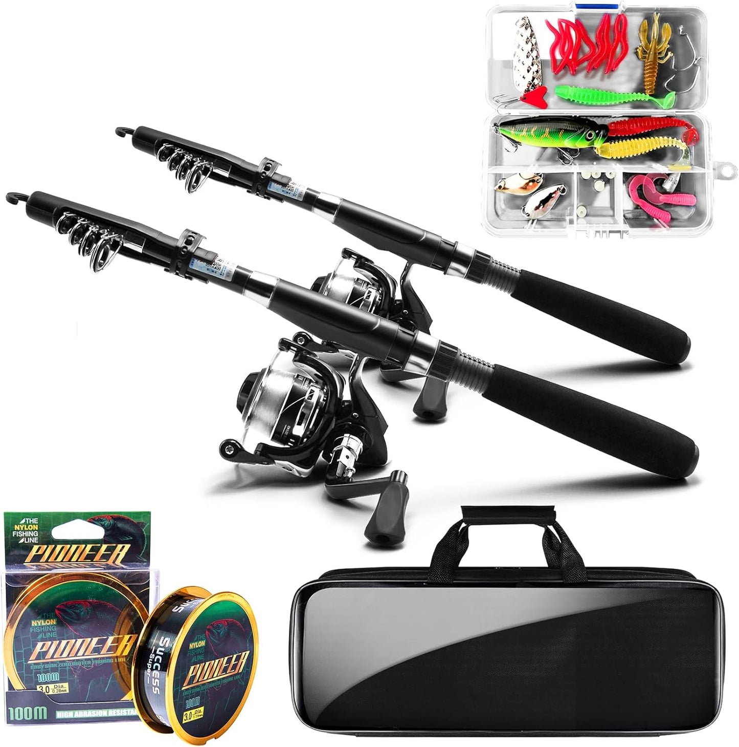 Fishing Pole and Reel Combo - 2PCS Carbon Fiber Travel Kit