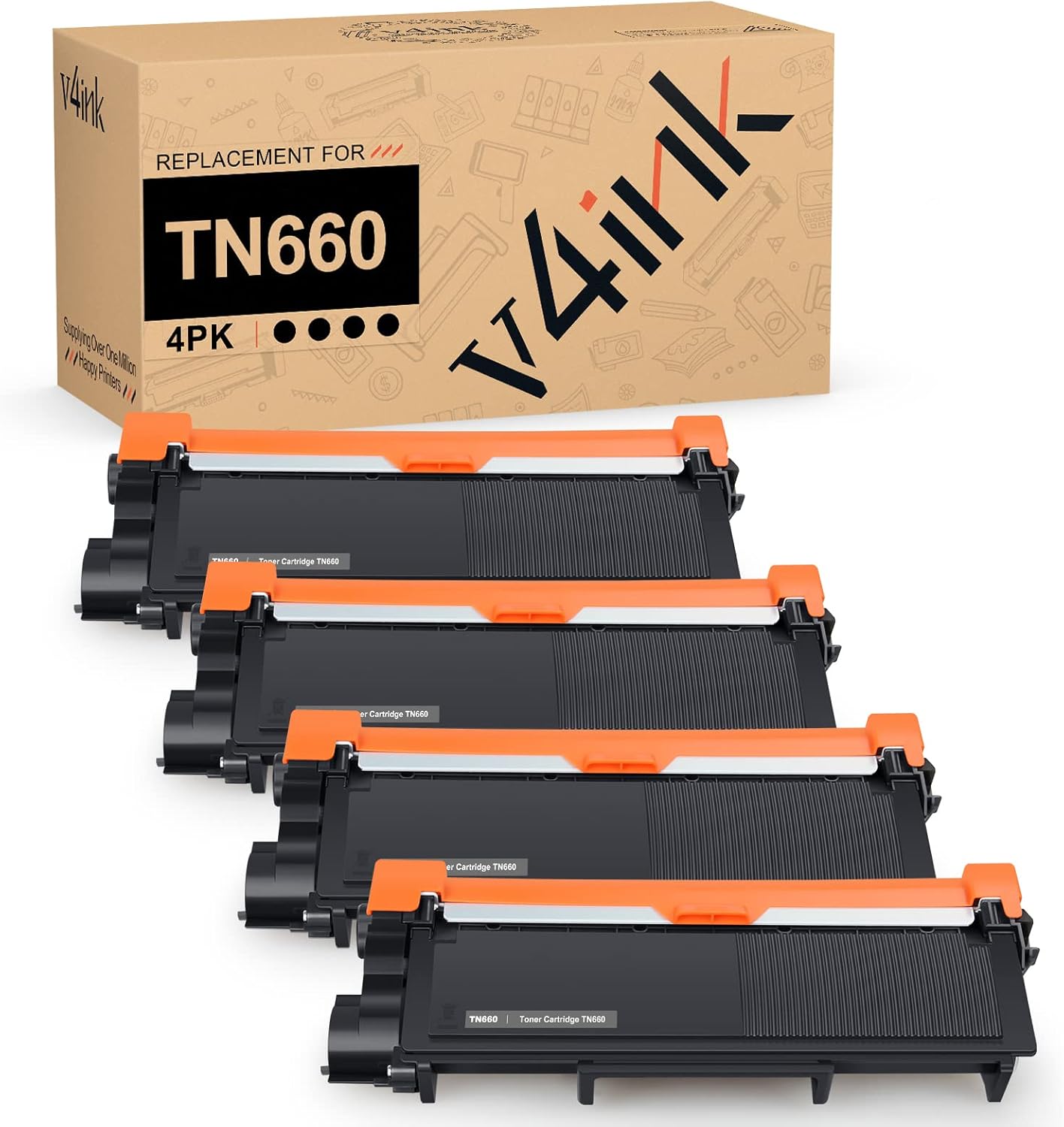 v4ink TN660 Toner Replacement for Brother Printers - 4PK
