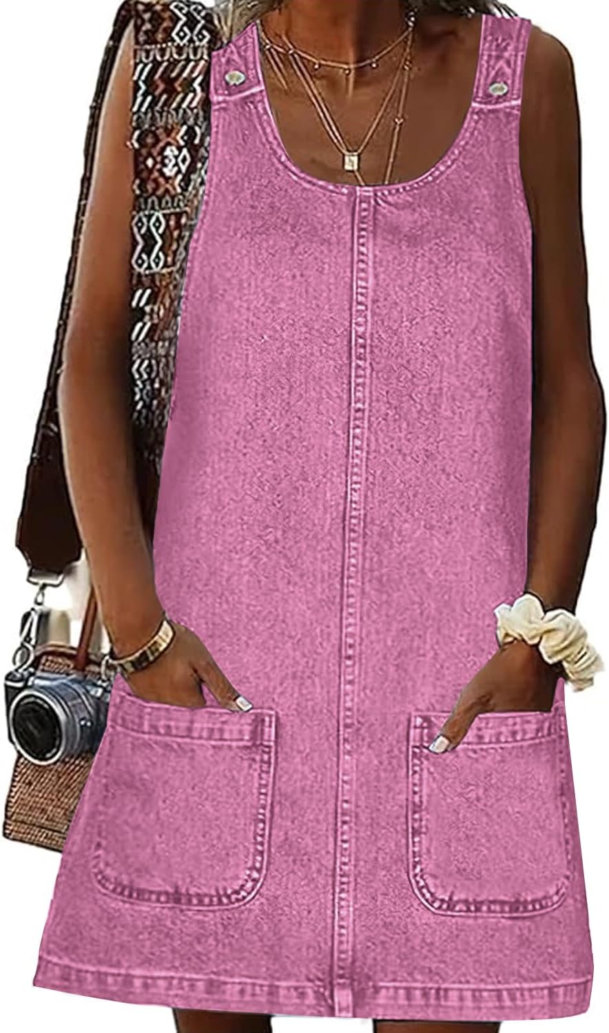 Xaspee Denim Overall Dress for Women Casual Mini Jumper Skirt