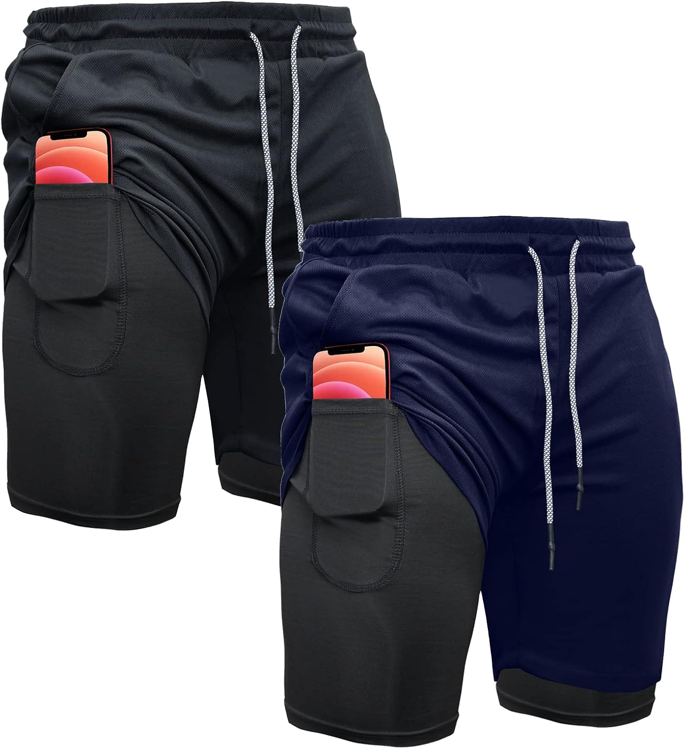 OEBLD Mens Athletic Shorts 2-in-1 Gym Workout Running 7in