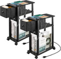 Side Table Set of 2 with Charging Station and Drawer for Small Spaces