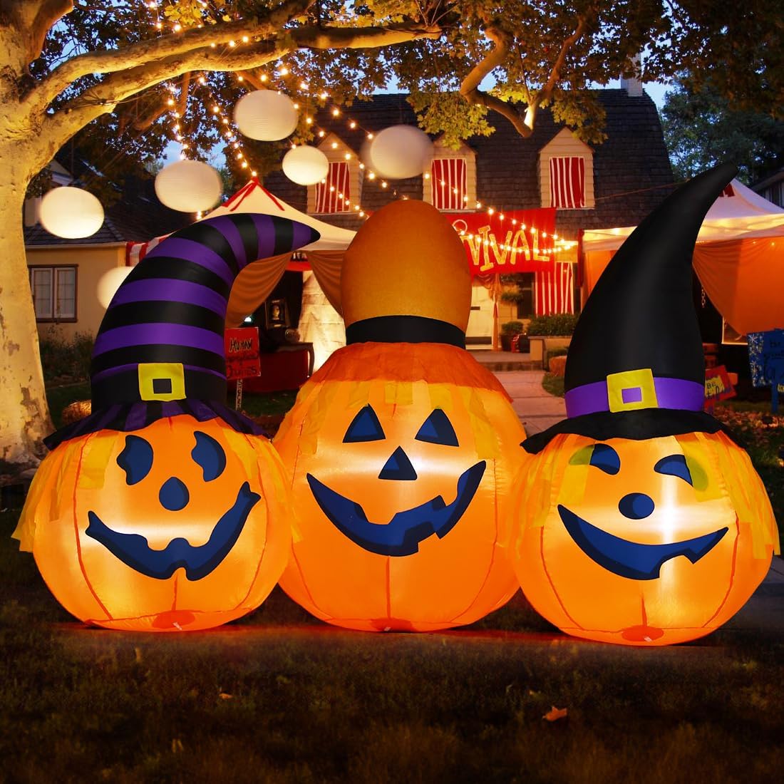 GOOSH 6.5 FT Halloween Inflatable Pumpkin Combo with Wizard Hat