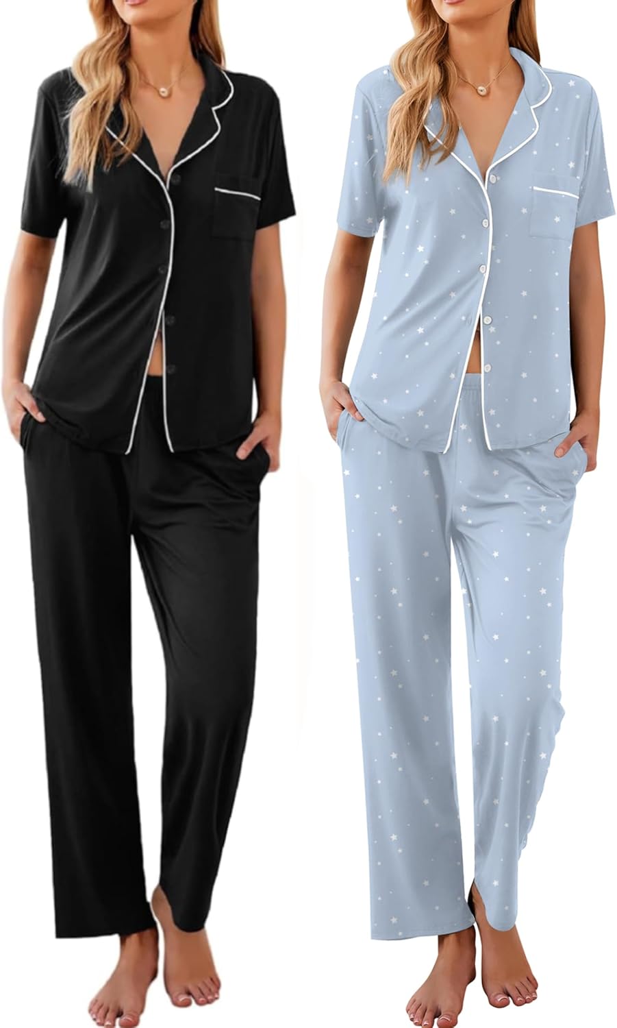 Ekouaer Womens Pajamas Short Sleeve Pjs Cozy Sleepwear Sets