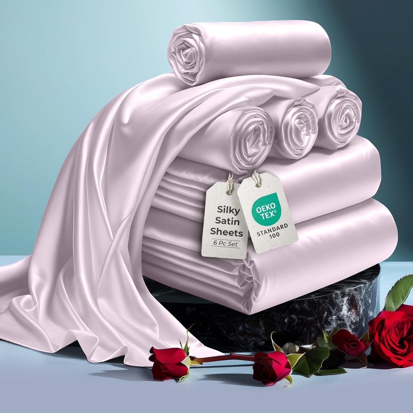 DECOLURE Satin Bed Sheets - Luxury Silky King Size Set