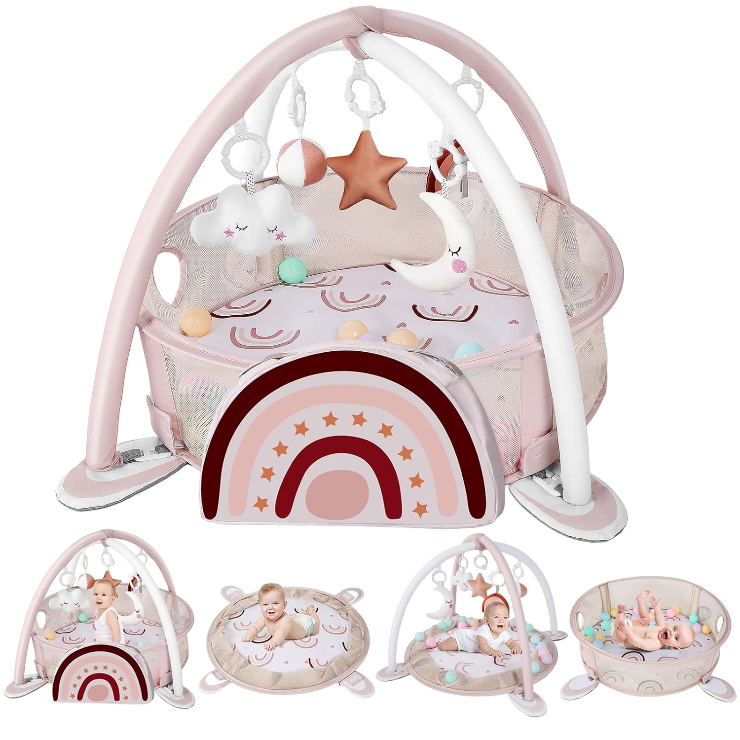4-in-1 Baby Play Mat with Rainbow Theme for Newborns and Toddlers