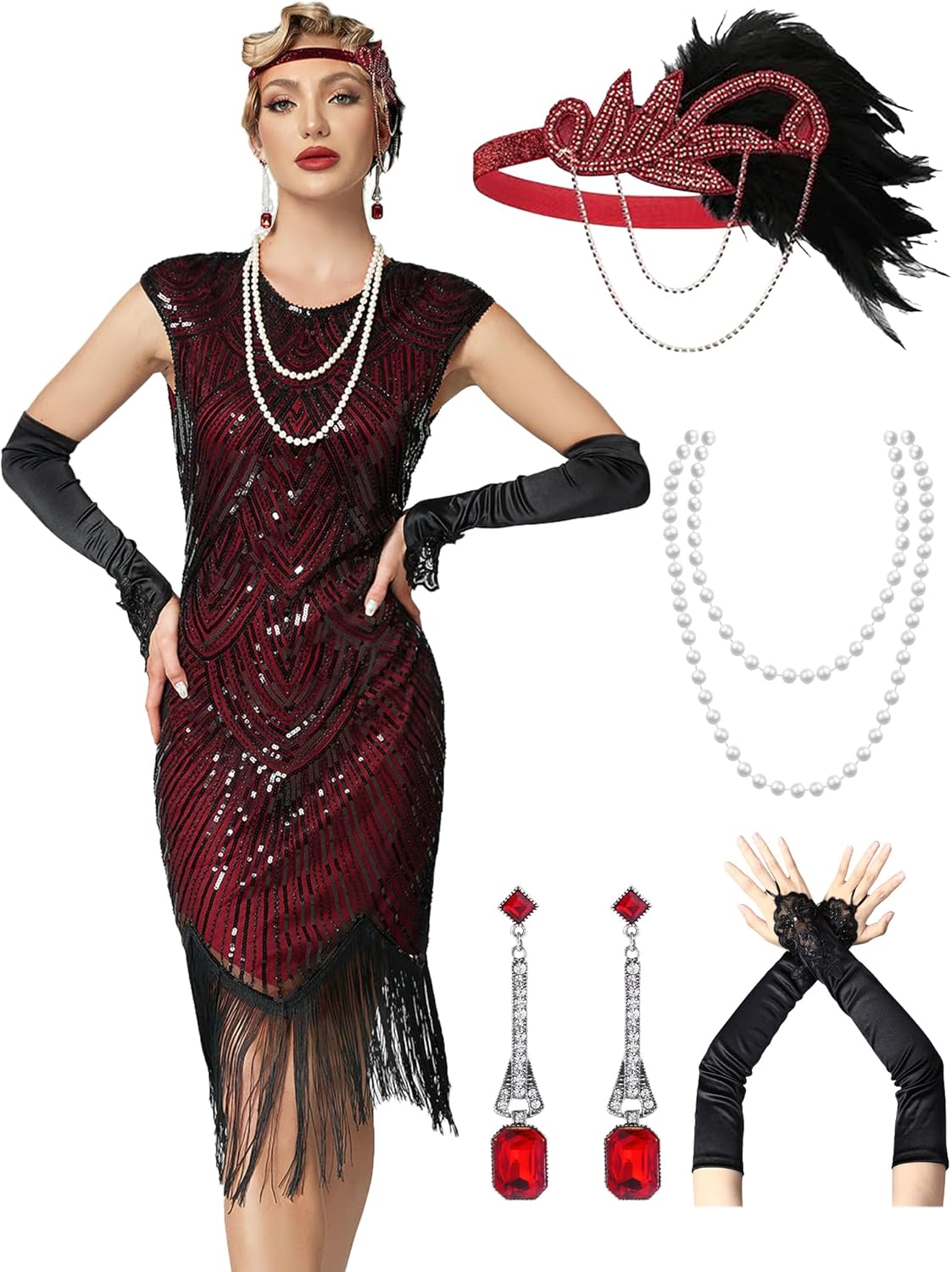 Women's Flapper Dresses 1920s Sequin Fringed Great Gatsby Style