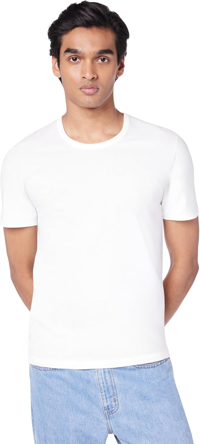 BOSS Men's Logo Embroidered Cotton Tee 3 Pack for Comfort