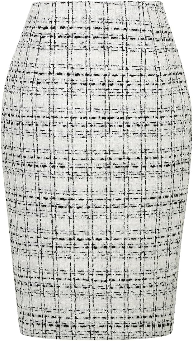 Plaid Skirts for Women Fall Winter Knee Length Pencil Wool Skirt