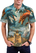 Dry Fit Golf Polo - Red Blue Dragon Print