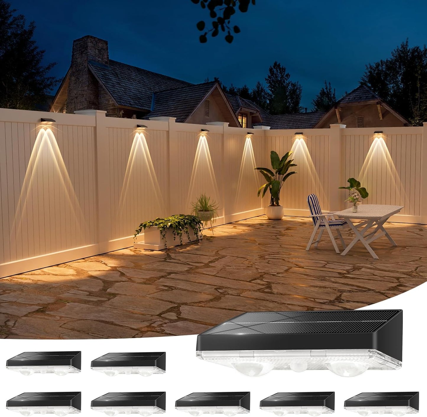 NIORSUN Solar Fence Lights - 8 Pack Outdoor LED Bulbs for Yard