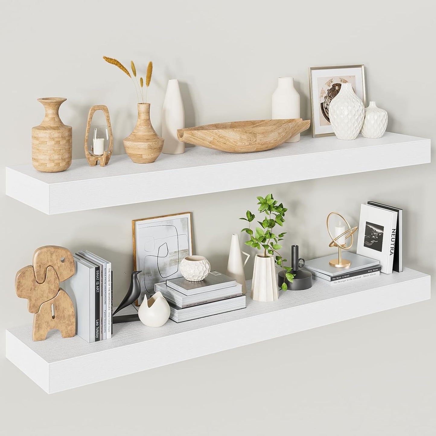 40 Inch Floating Shelves for Wall - Modern Rustic White Set