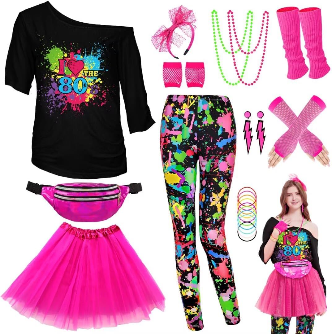 WlLDPARTY 80s Outfit Women Costume Accessories Set for Fun
