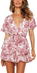 Relipop Women's Floral V Neck Ruffle Hem Romper - Flattering Fit