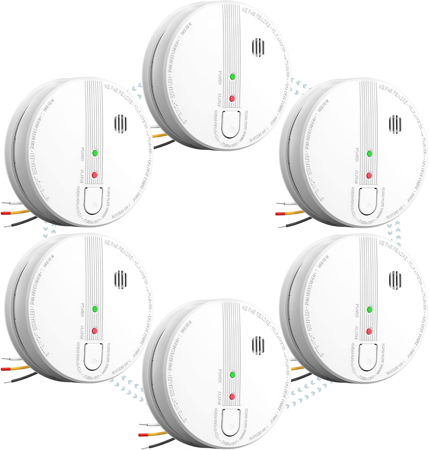 6 Packs Hardwired Interconnected Smoke Detectors for Safety