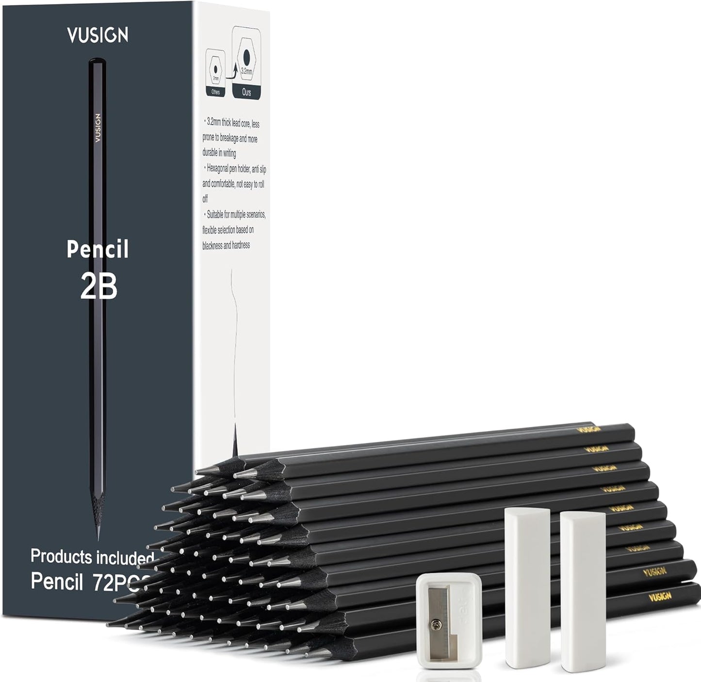 VUSIGN Pencils Bulk - 72 Pack 2B Pre-sharpened Drawing Pencils