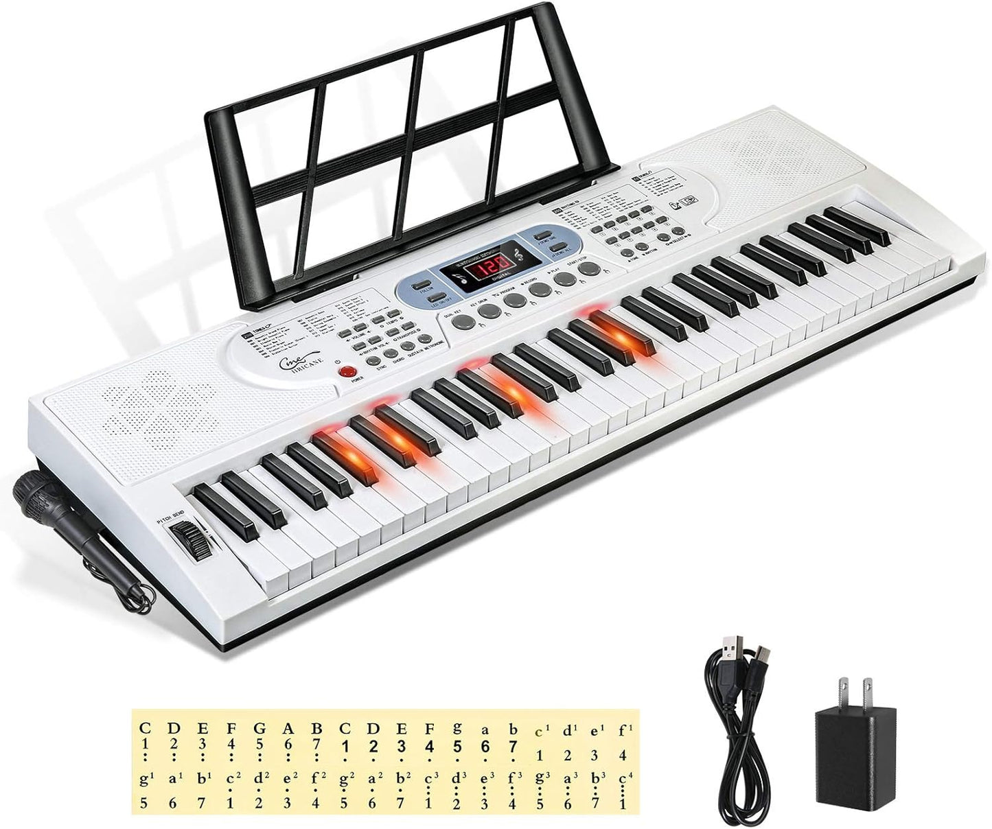Hricane 61 Key Electronic Keyboard with Lighted Keys for Beginners