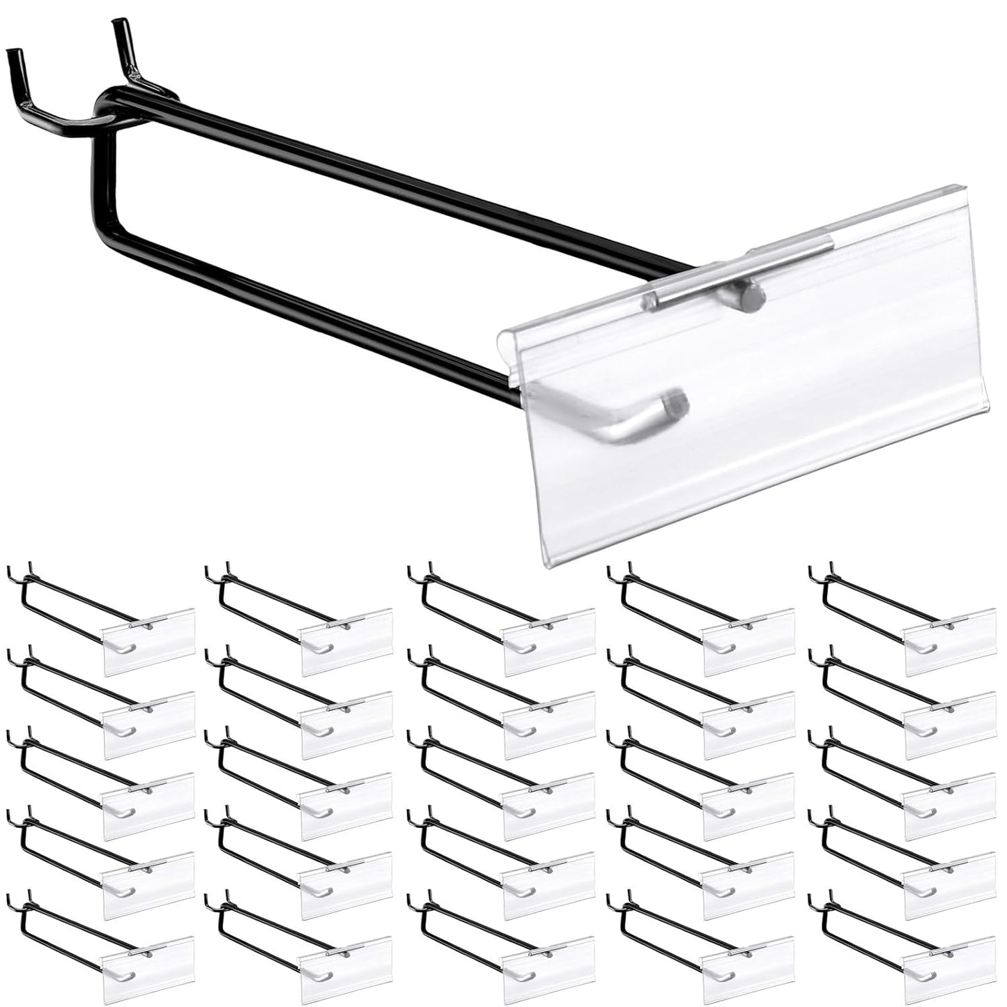 8 Inch Black Metal Pegboard Hooks with Label Holders for Storage