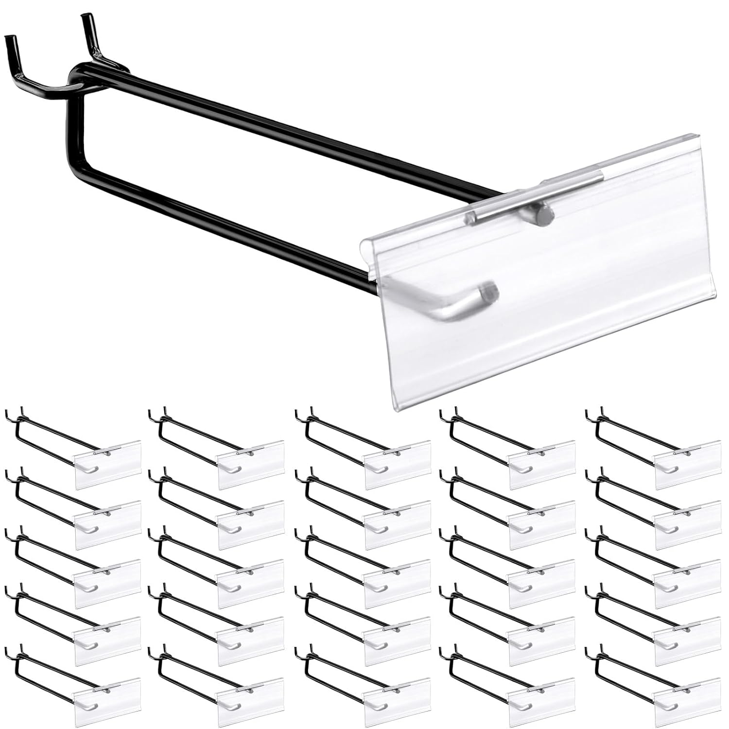 8 Inch Black Metal Pegboard Hooks with Label Holders for Storage