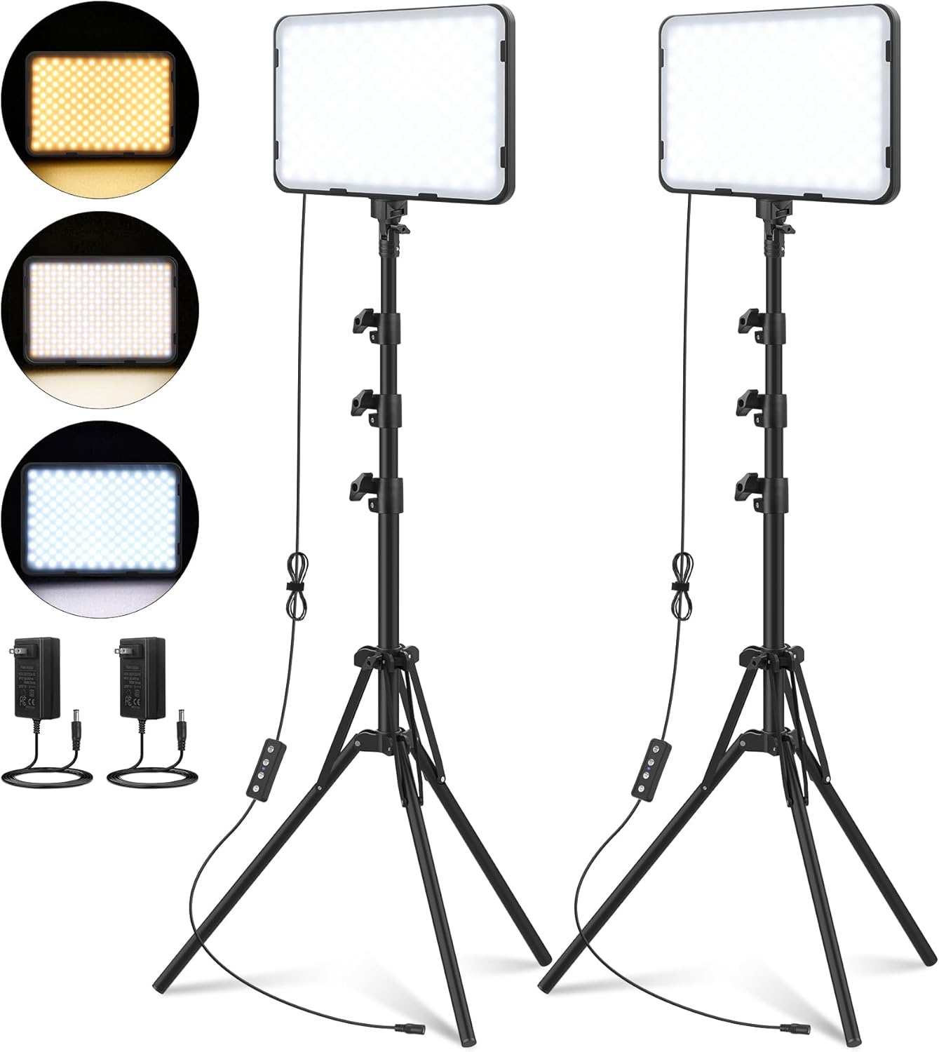 2 Pack LED Video Light Kit with Tripod for Professional Use