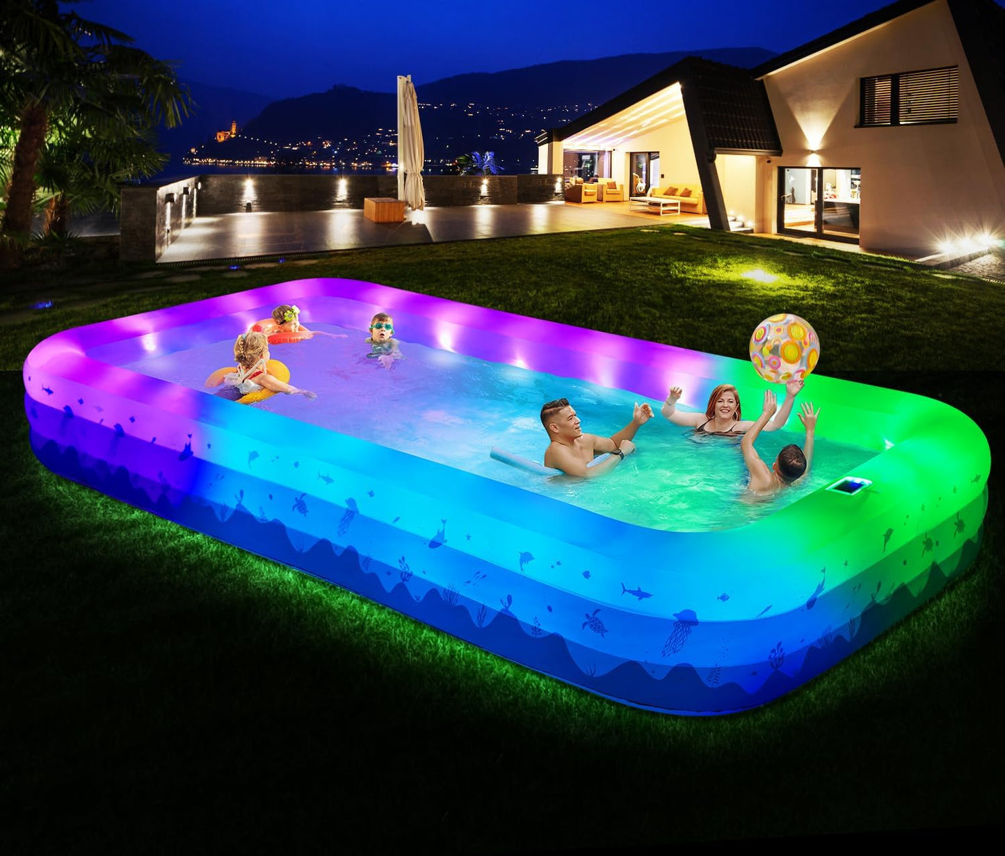 Large Inflatable Pool with Lights for Family Fun and Relaxation