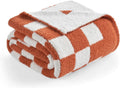 Checkered Burnt Orange Knit Blanket Twin 60x80 - Super Soft Cozy