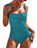 One Piece Swimsuit Ruched Tummy Control - Vintage Flattering Fit