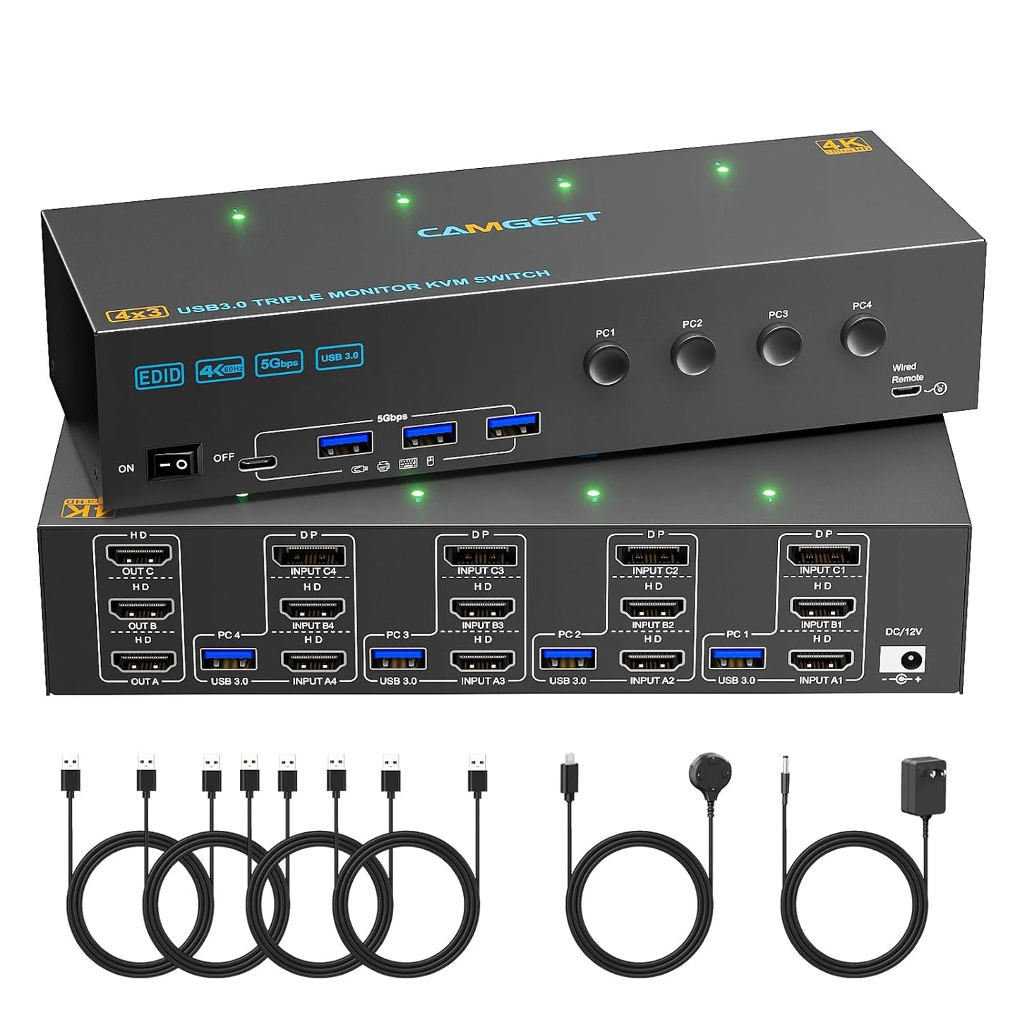 KVM Switch 3 Monitors 4 Computers 4K@60Hz for Seamless Control
