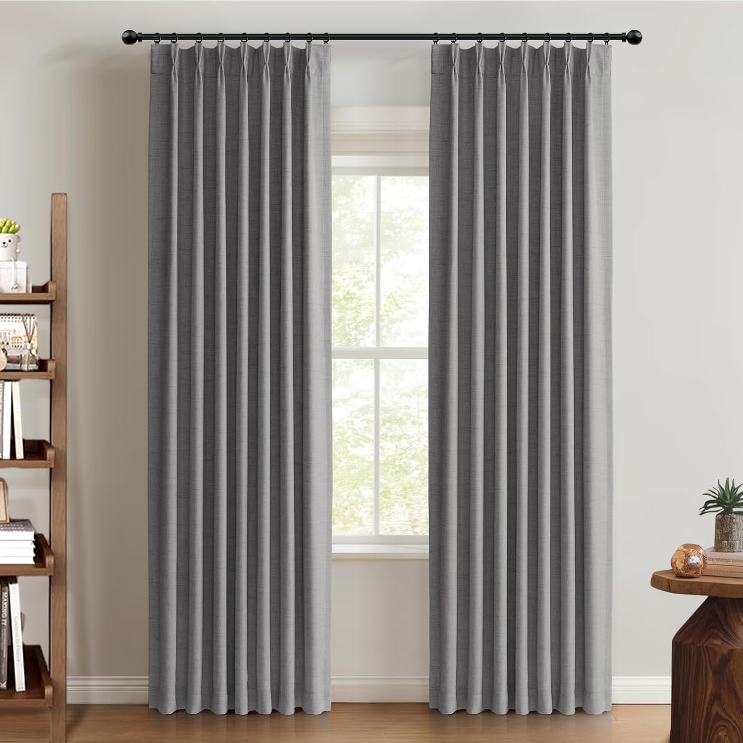 100% Blackout Shield Linen Look Textured Pinch Pleated Curtains