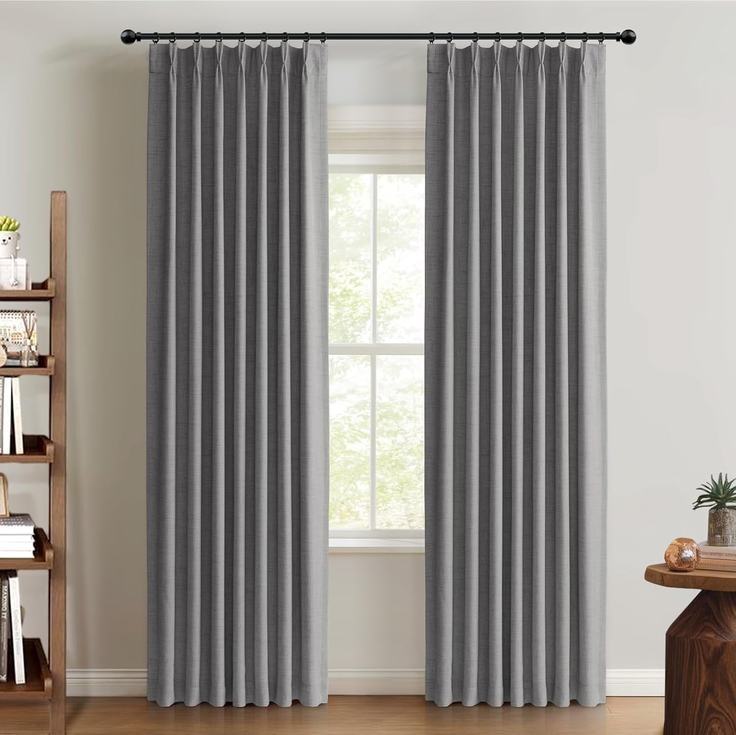 100% Blackout Shield Linen Look Textured Pinch Pleated Curtains