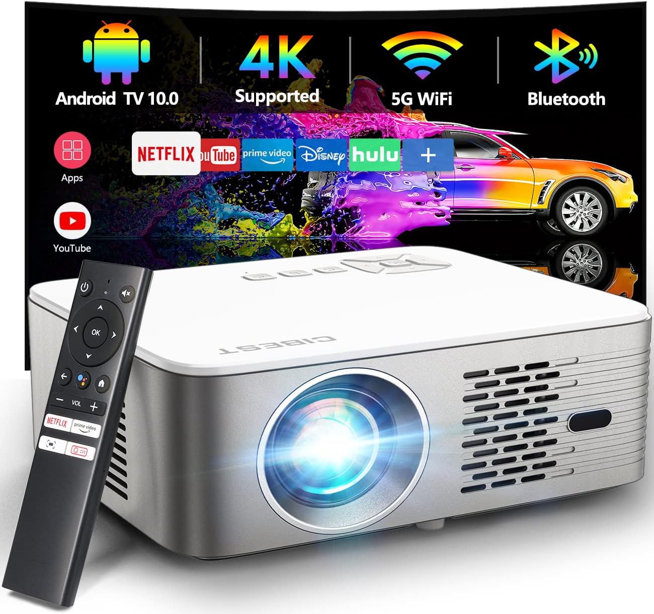 CiBest 4K 5G WiFi Projector: Native 1080P, Netflix, Autofocus