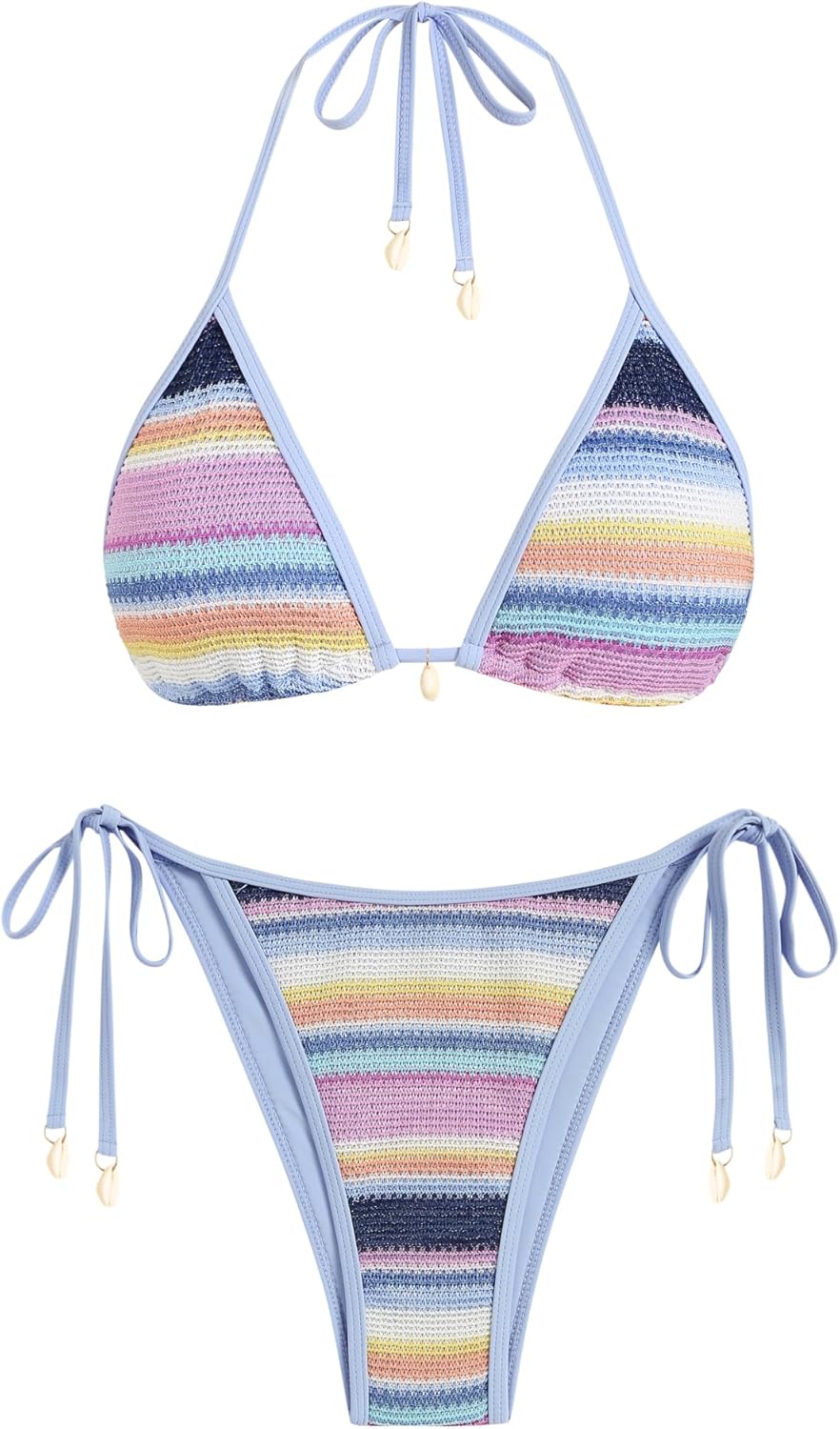 ZAFUL Women's Colorblock Stripes Triangle Halter Bikini Set