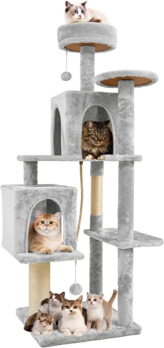58.5in Large Cat Tree Tower Condo for Indoor Cats with Plush Design