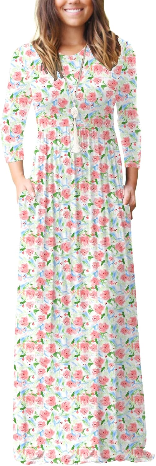 GRECERELLE Women Long Sleeve Casual Maxi Dress with Pockets