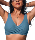 Stylish V Neck Bikini Top with Fixed Wide Straps for Women