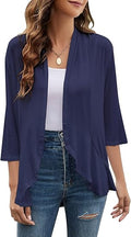Women 3/4 Sleeve Open Front Lightweight Cardigan - Draped Ruffle