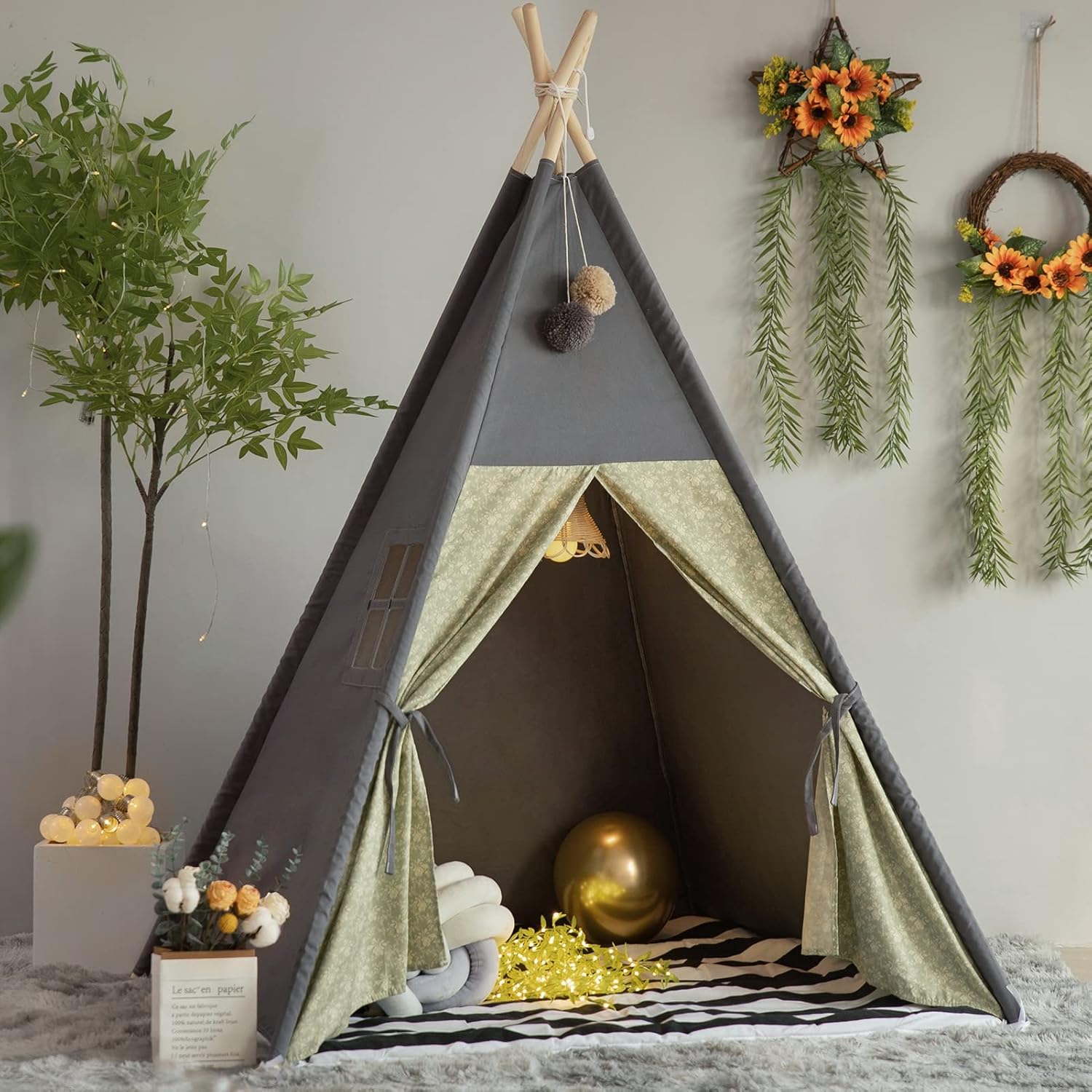 Foldable Teepee Tent for Kids with Padded Mat - TreeBud