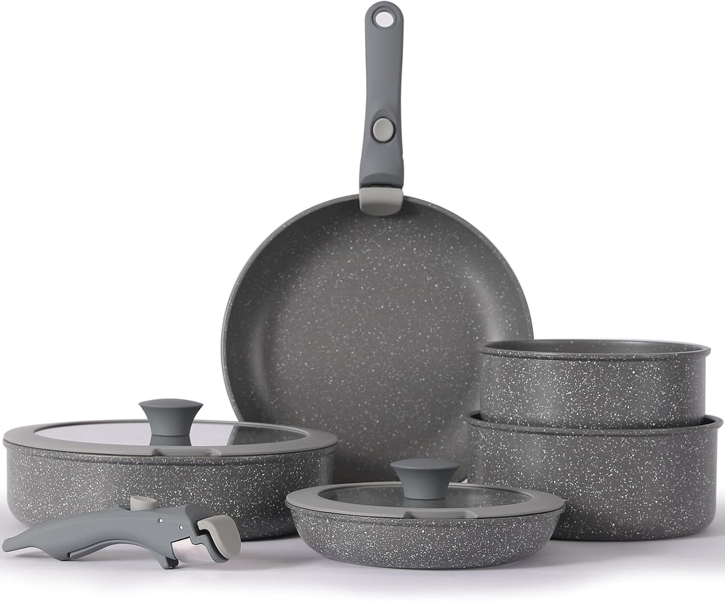 Non Stick Pot and Pan Set with Removable Handle for Easy Cooking