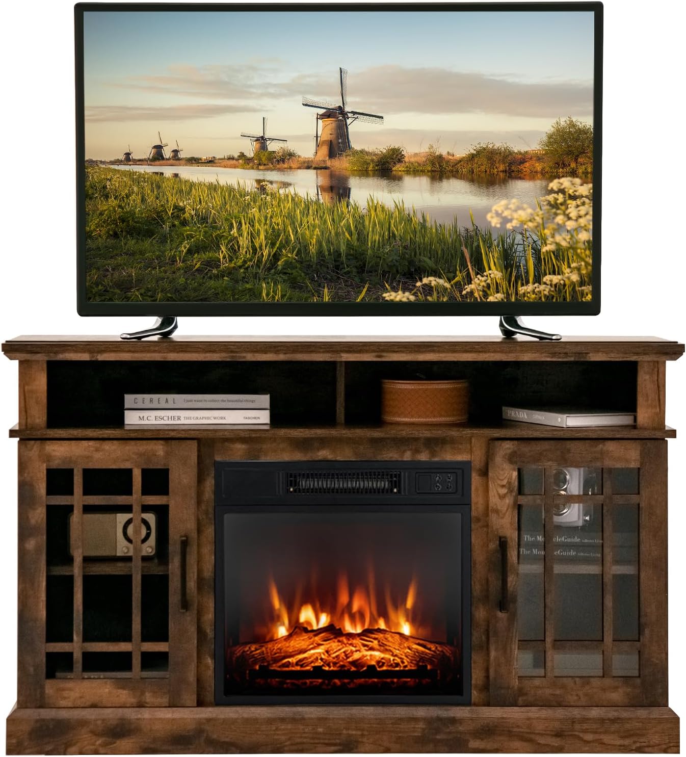 COSTWAY 55 TV Stand with Electric Fireplace