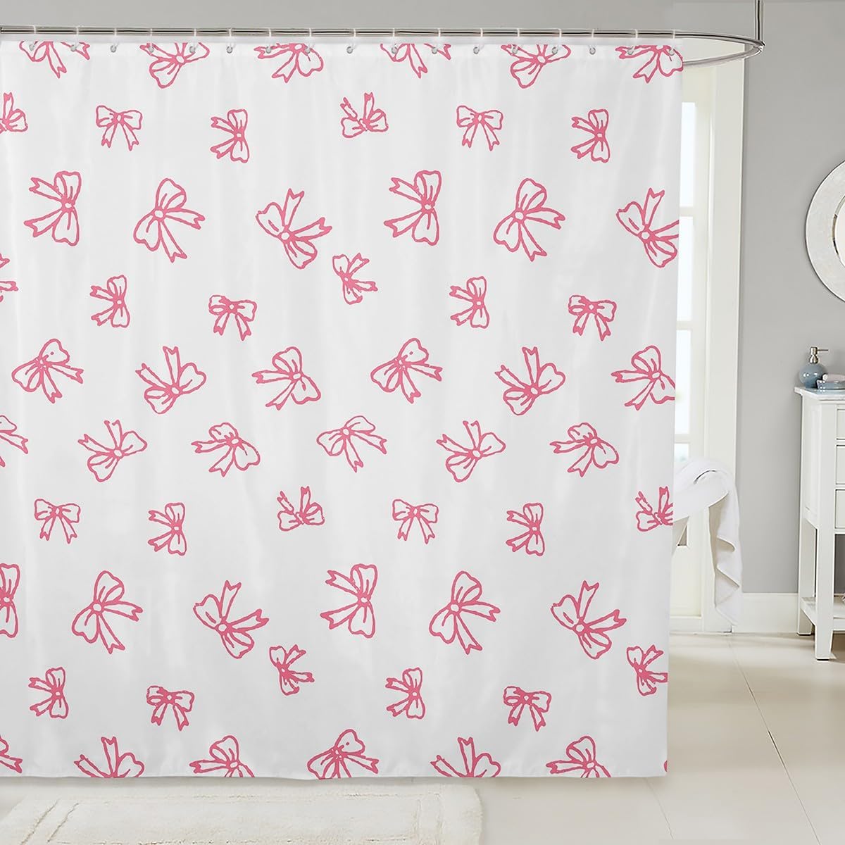 Cute Pink Bow Shower Curtain - Waterproof & Fun!