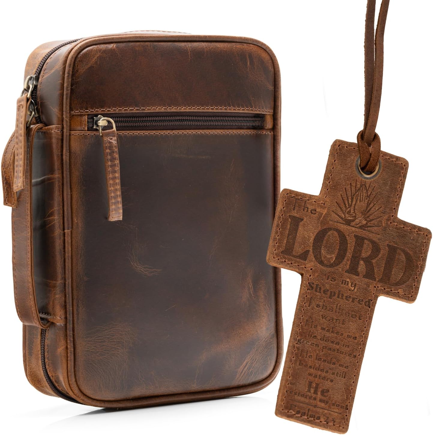ELIZO Leather Bible Cover for Men and Women - Antique Brown