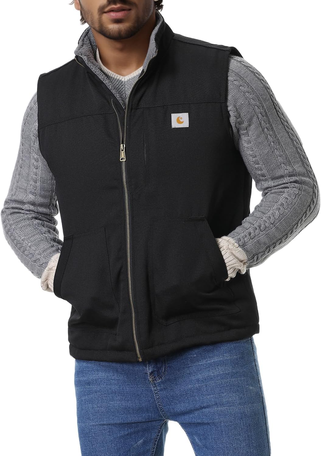 Men's Loose Fit Workwear Vest with Fleece-Lined Comfort