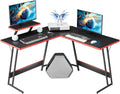 L Shaped Gaming Desk 47 in Corner Computer Desk - Large Monitor Riser