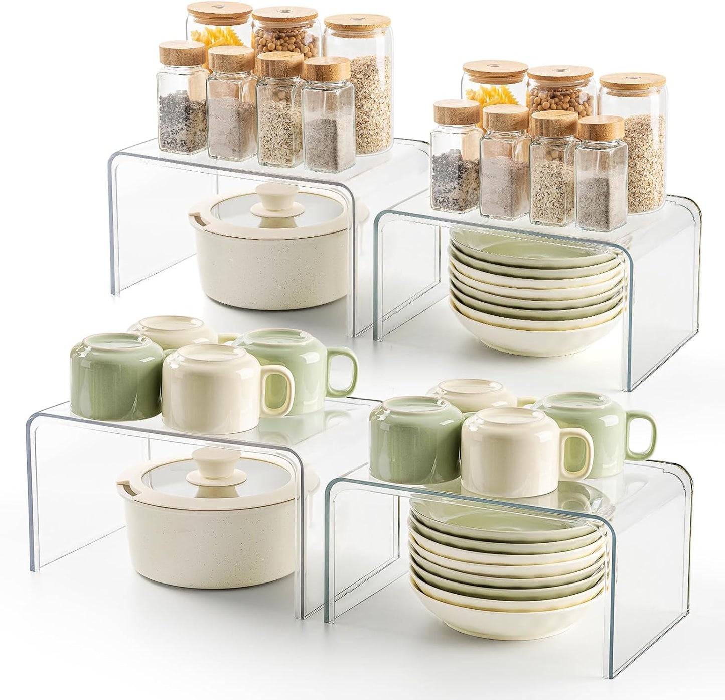 Clear Spice Rack Shelves for Kitchen Cabinet Organization