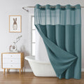 SeawedGreen Extra Long No Hook Waffle Weave Shower Curtain - Snap-In