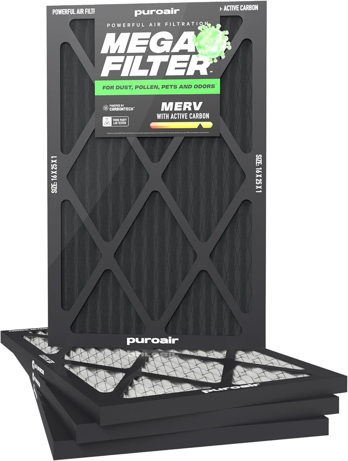 PuroAir Mega Filter 16x25x1 MERV 13 for Cleaner Home Air