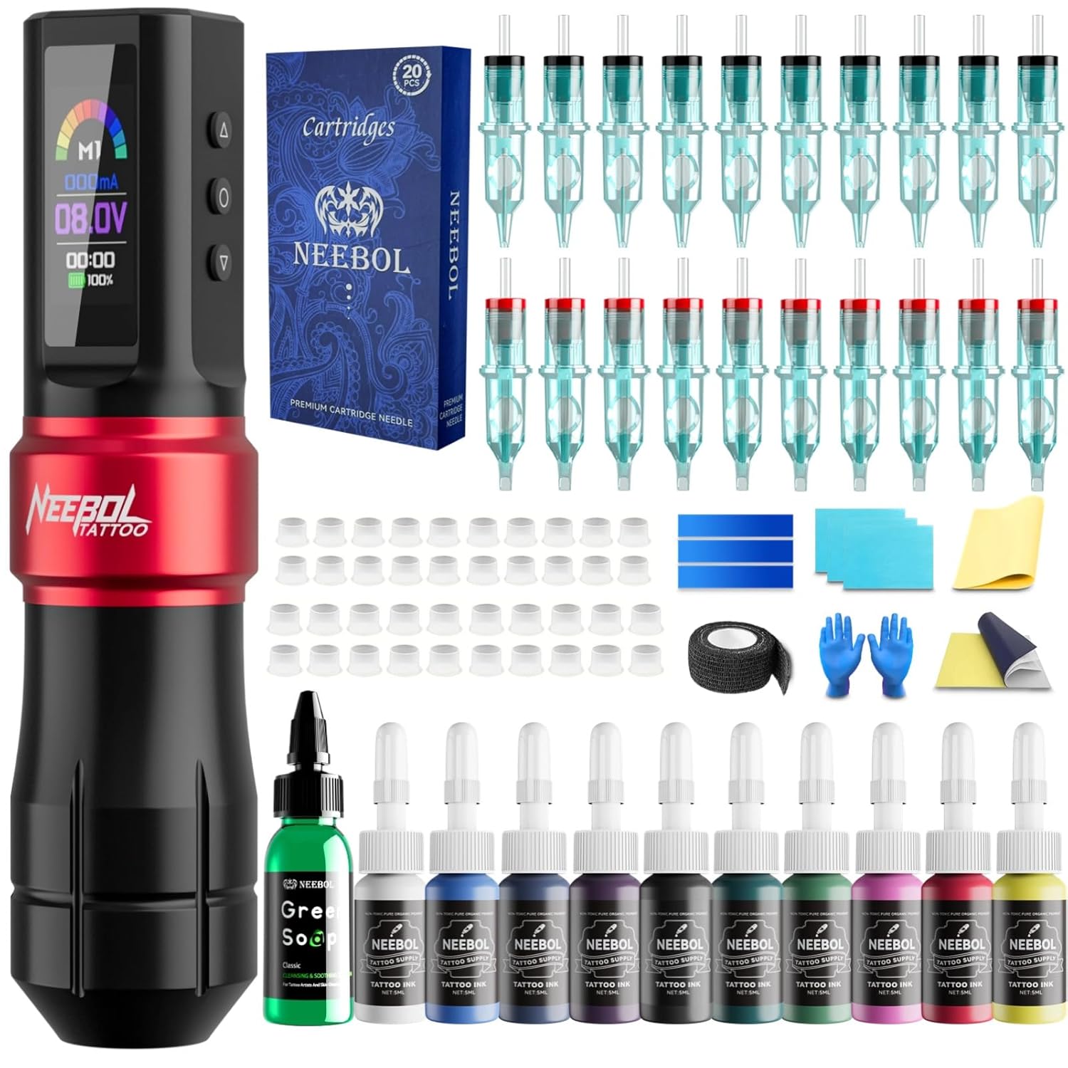 Neebol Wireless Tattoo Gun Kit for Beginners and Professionals