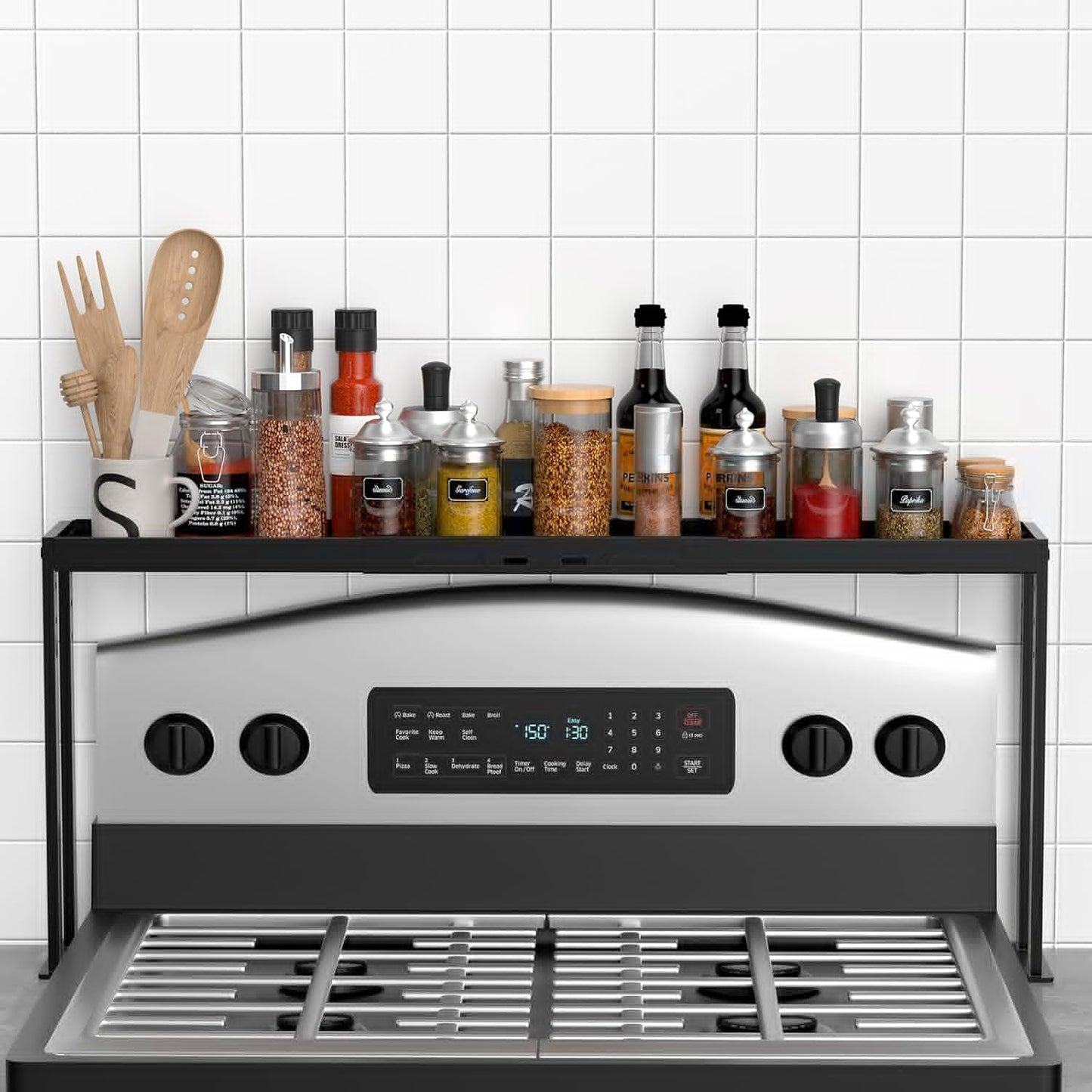 Stove Top Shelf for Kitchen Over Shelf, Adjustable Spice Rack