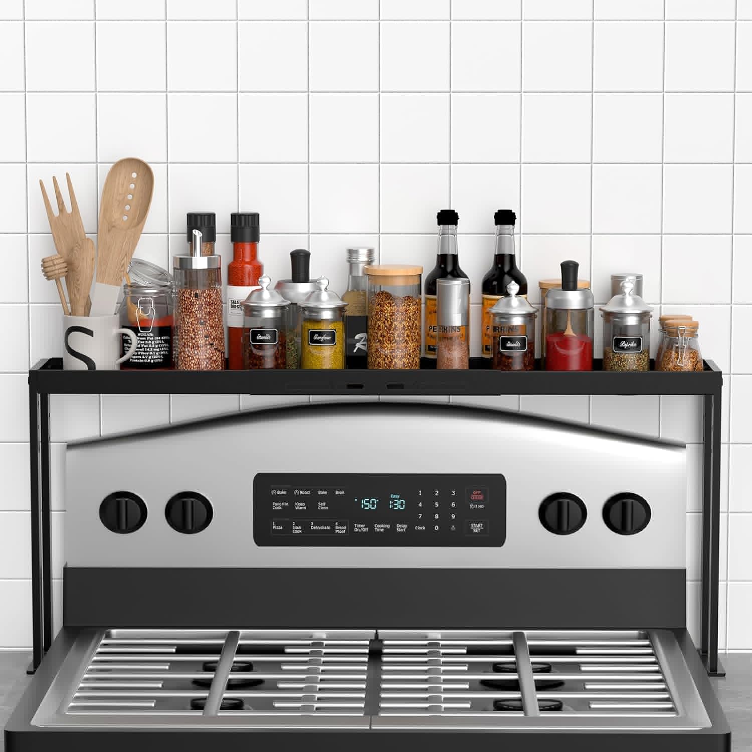 Stove Top Shelf for Kitchen Over Shelf, Adjustable Spice Rack